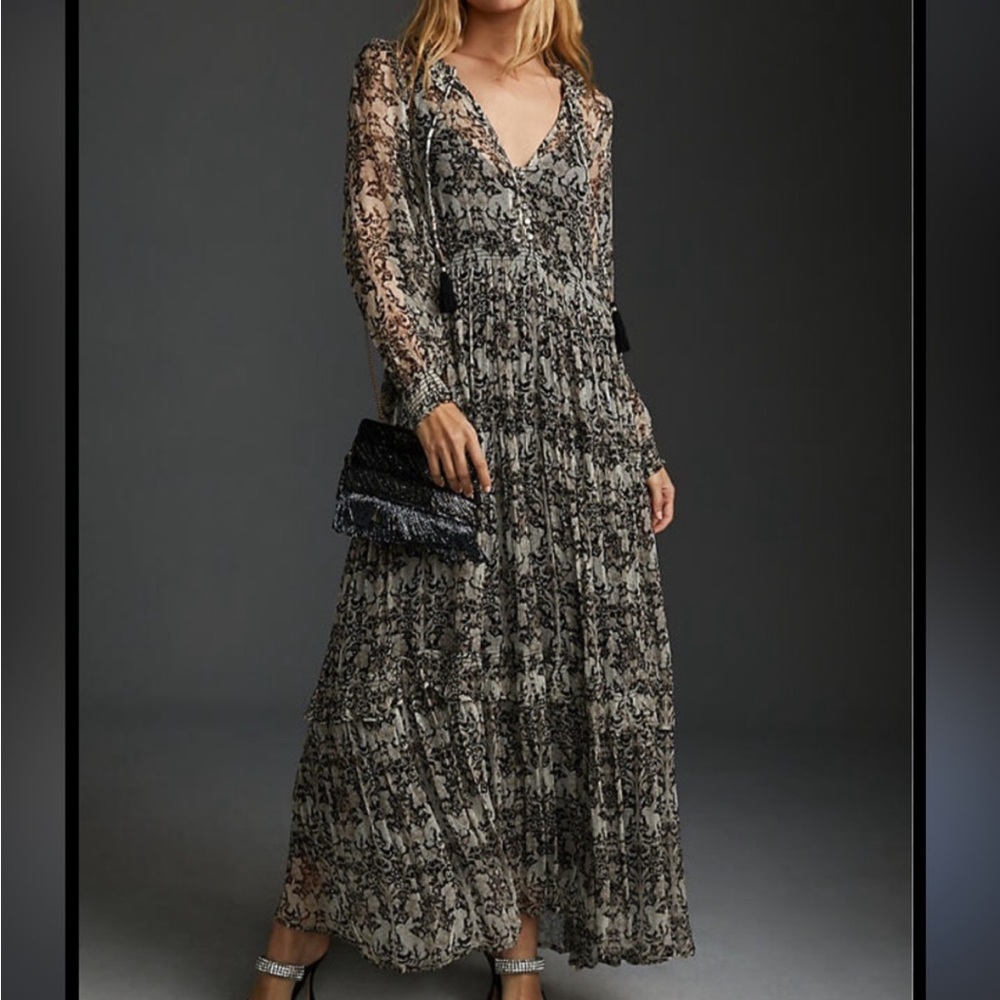 Anthropologie Marais Maxi Dress in Black and White print 1X